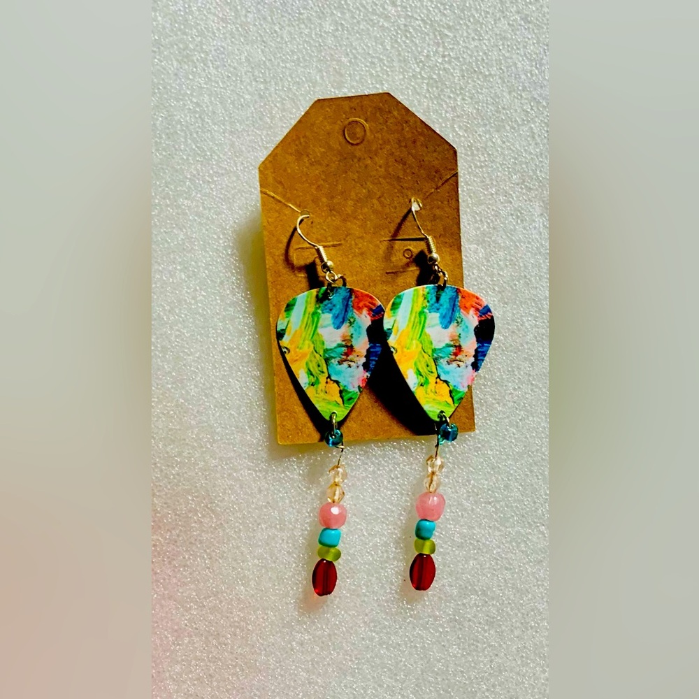 Multicolored guitar pick earrings